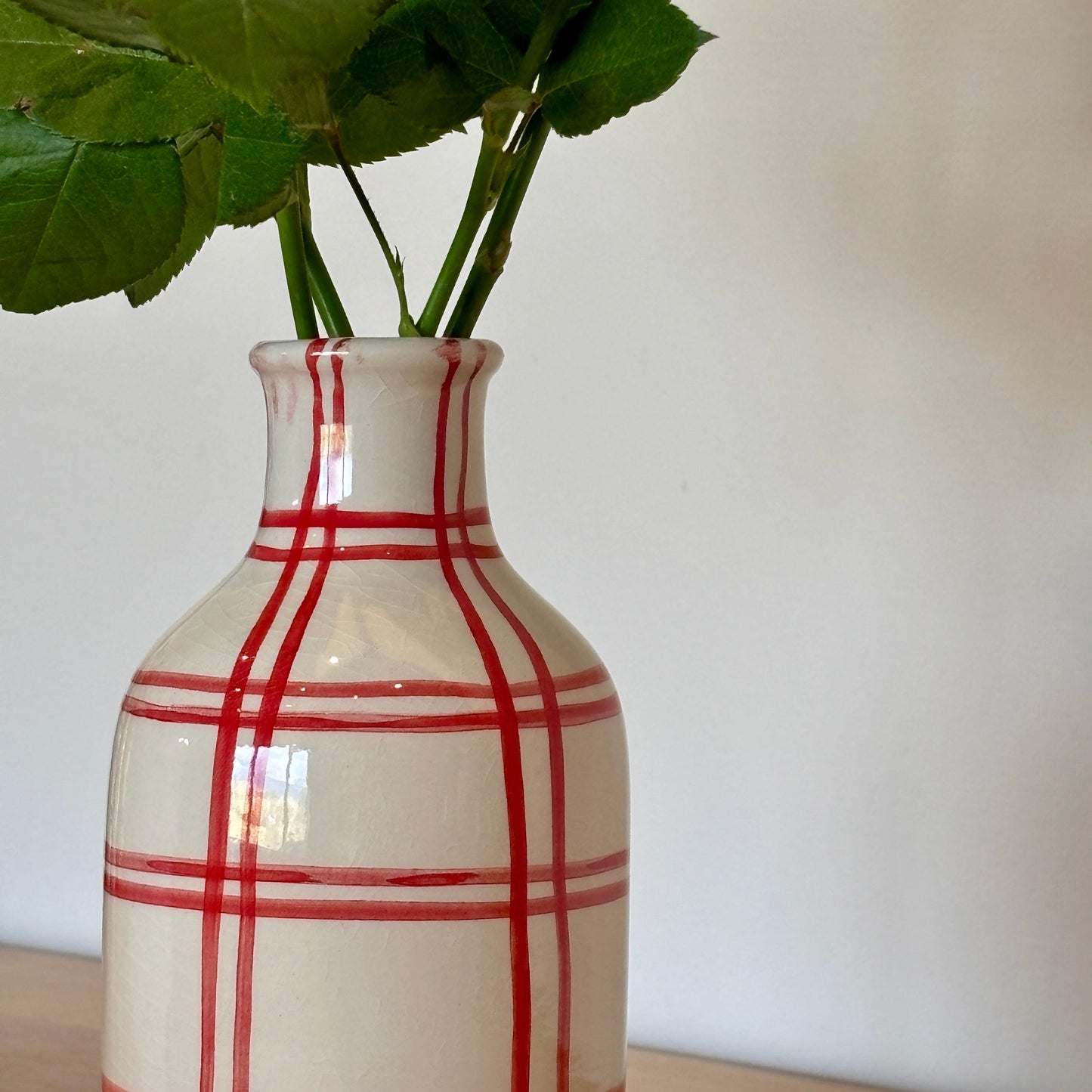Moroccan Checkered Ceramic Vase: Red