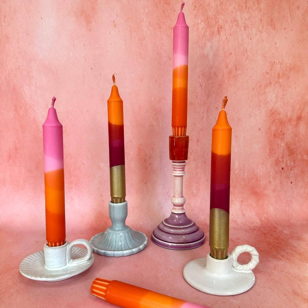 Colourful ‘Sunset’ Hand Dipped Orange & Pink Dinner Candles
