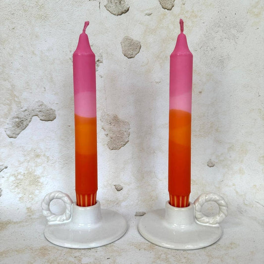 Colourful ‘Sunset’ Hand Dipped Orange & Pink Dinner Candles