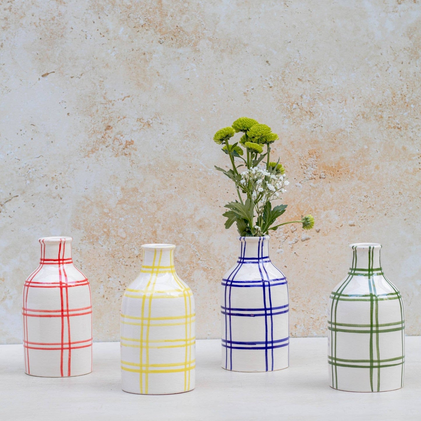 Moroccan Checkered Ceramic Vase: Green