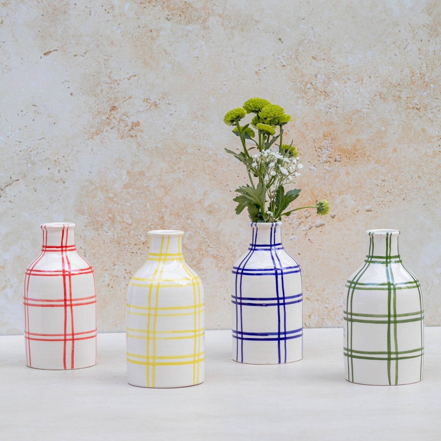 Moroccan Checkered Ceramic Vase: Red