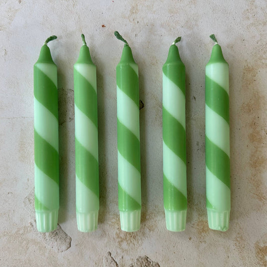 Hand Dipped Colourful Green Candy Cane Candles