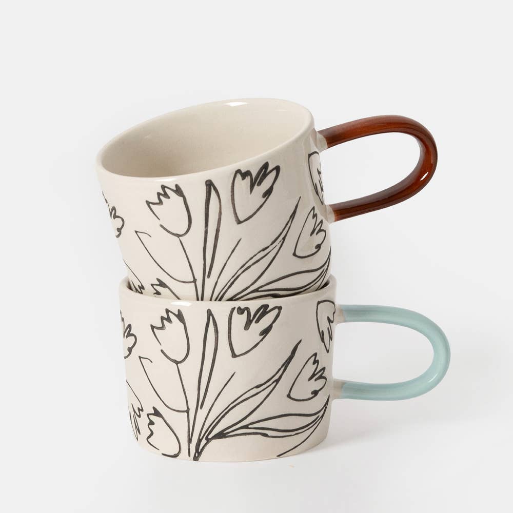 Outline Flowers Boxed Set of 2 Mugs
