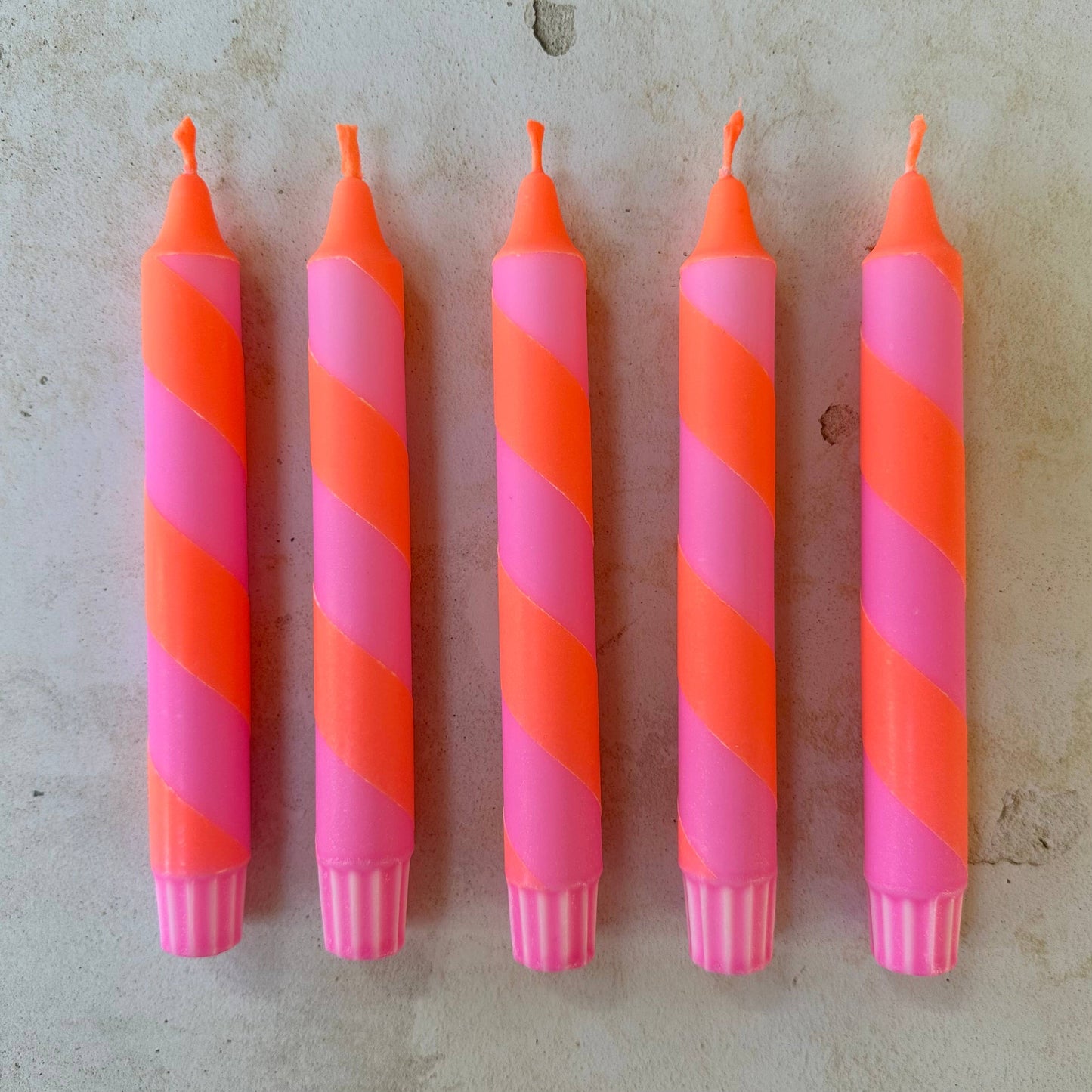 Neon Orange And Pink spiral twist Hand Dipped Candles 