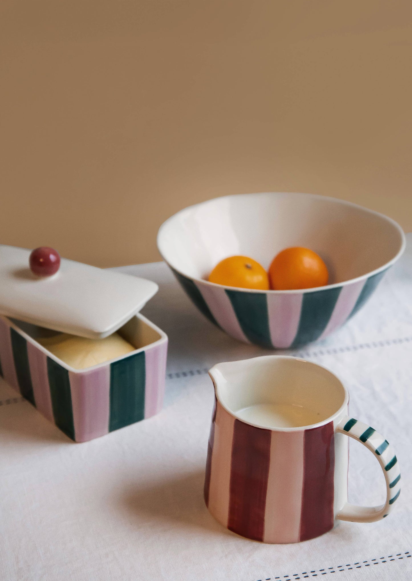 Lilac/Teal Stripe Butter Dish