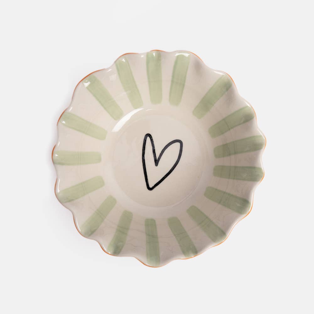 Caroline Gardner Orange & Pale Green Stripe Heart Frilly Bowl