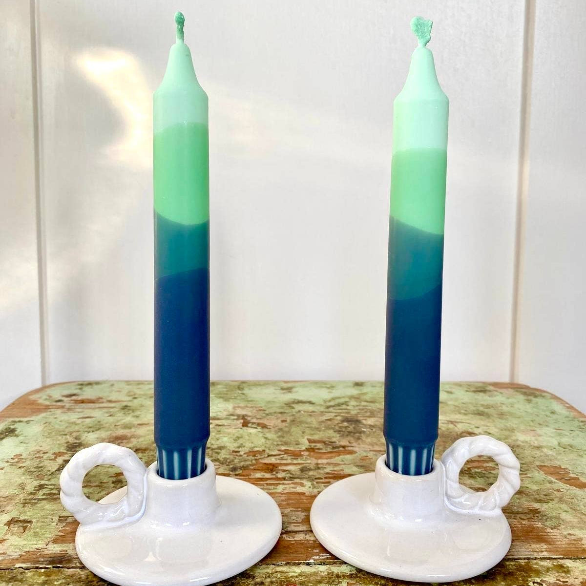  ‘Blueberry Matcha’ Green and blue hand dipped candles 