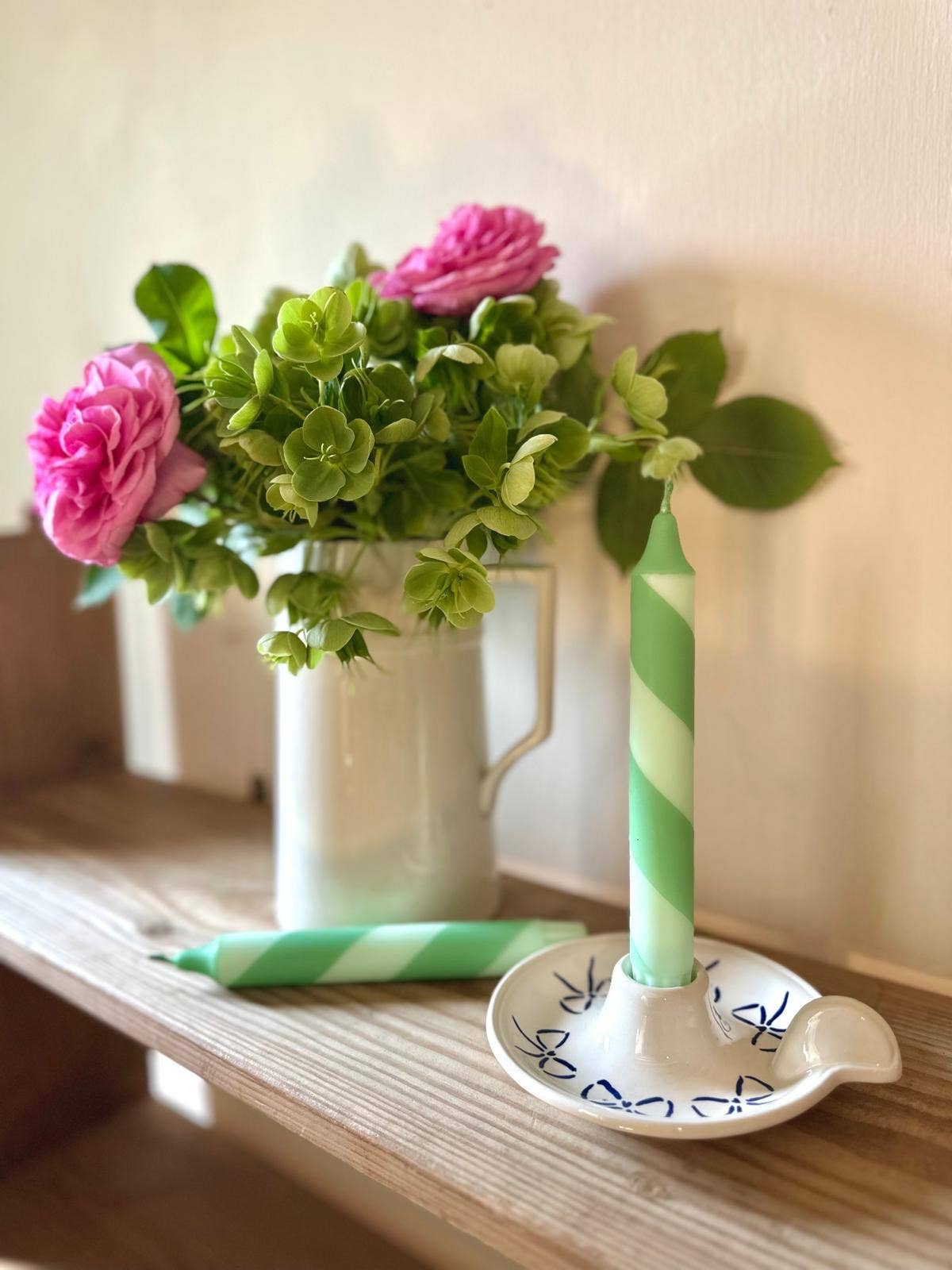 Hand Dipped Colourful Green Candy Cane Candles