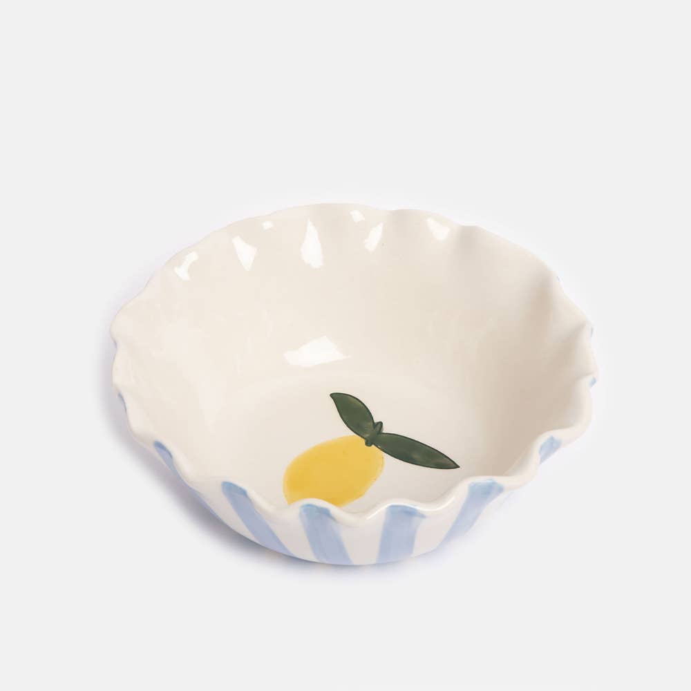Caroline Gardner Blue Stripe/Lemon Frilly Bowl