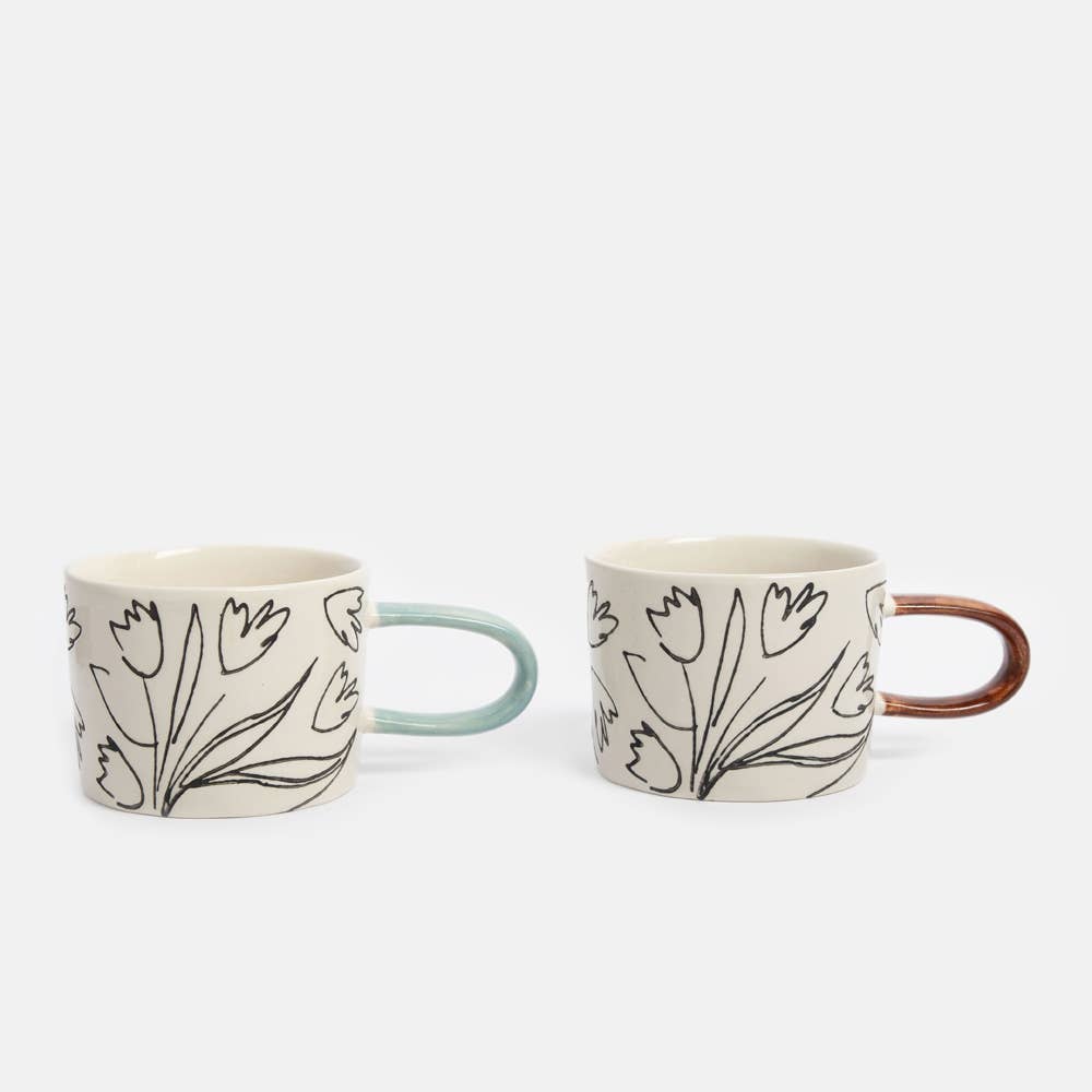 Outline Flowers Boxed Set of 2 Mugs