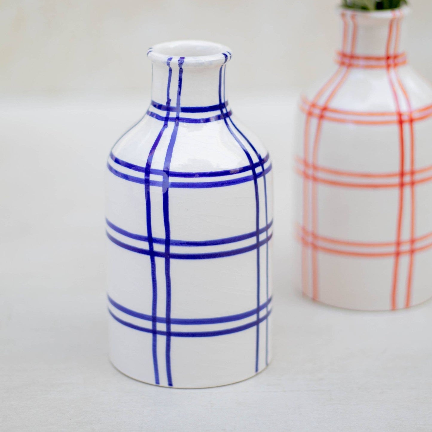 Moroccan Checkered Ceramic Vase: Blue