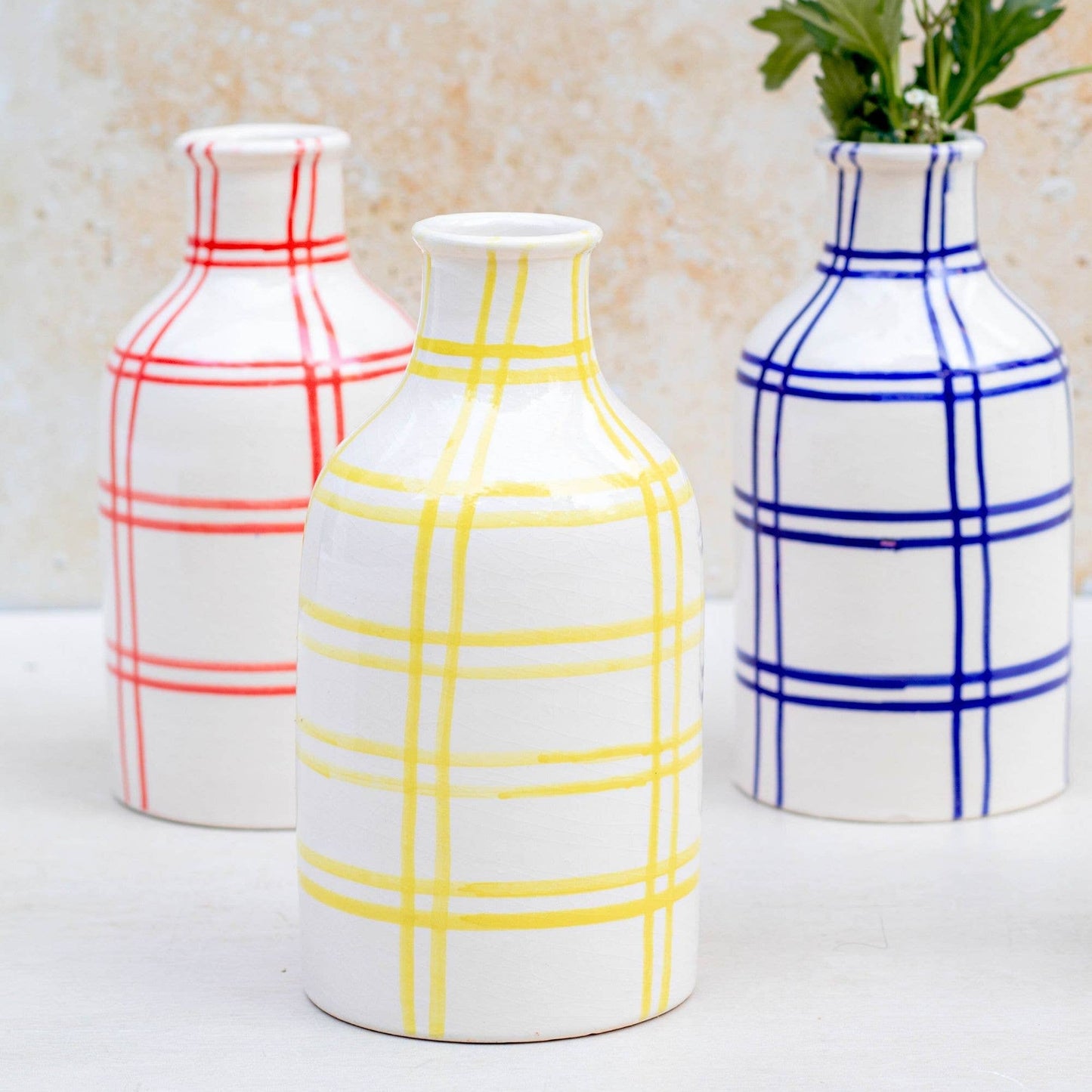 Moroccan Checkered Ceramic Vase: Yellow