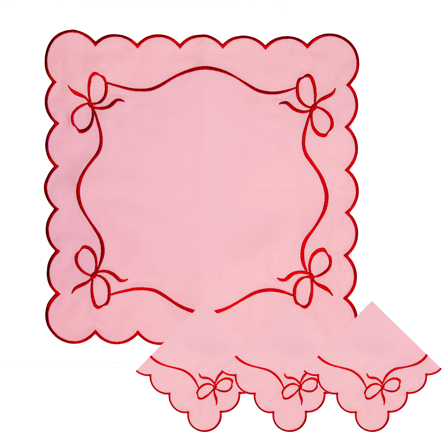 Daphne Cotton Bow Napkins - Pink/Red • Set of 4