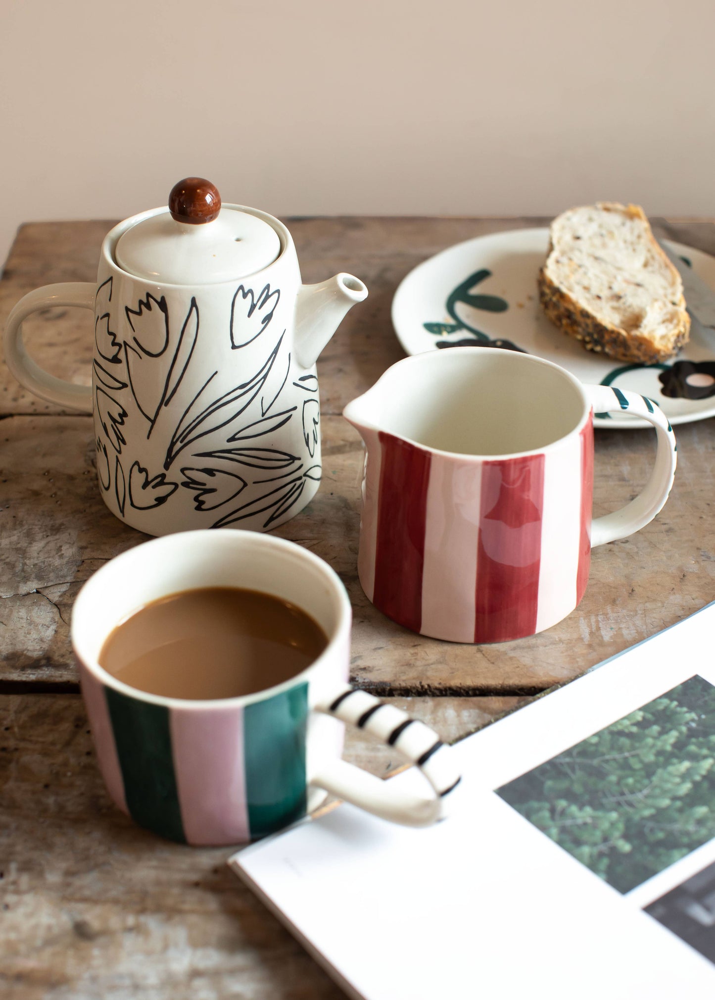 Wine/Peach Pink Stripe Wide Jug