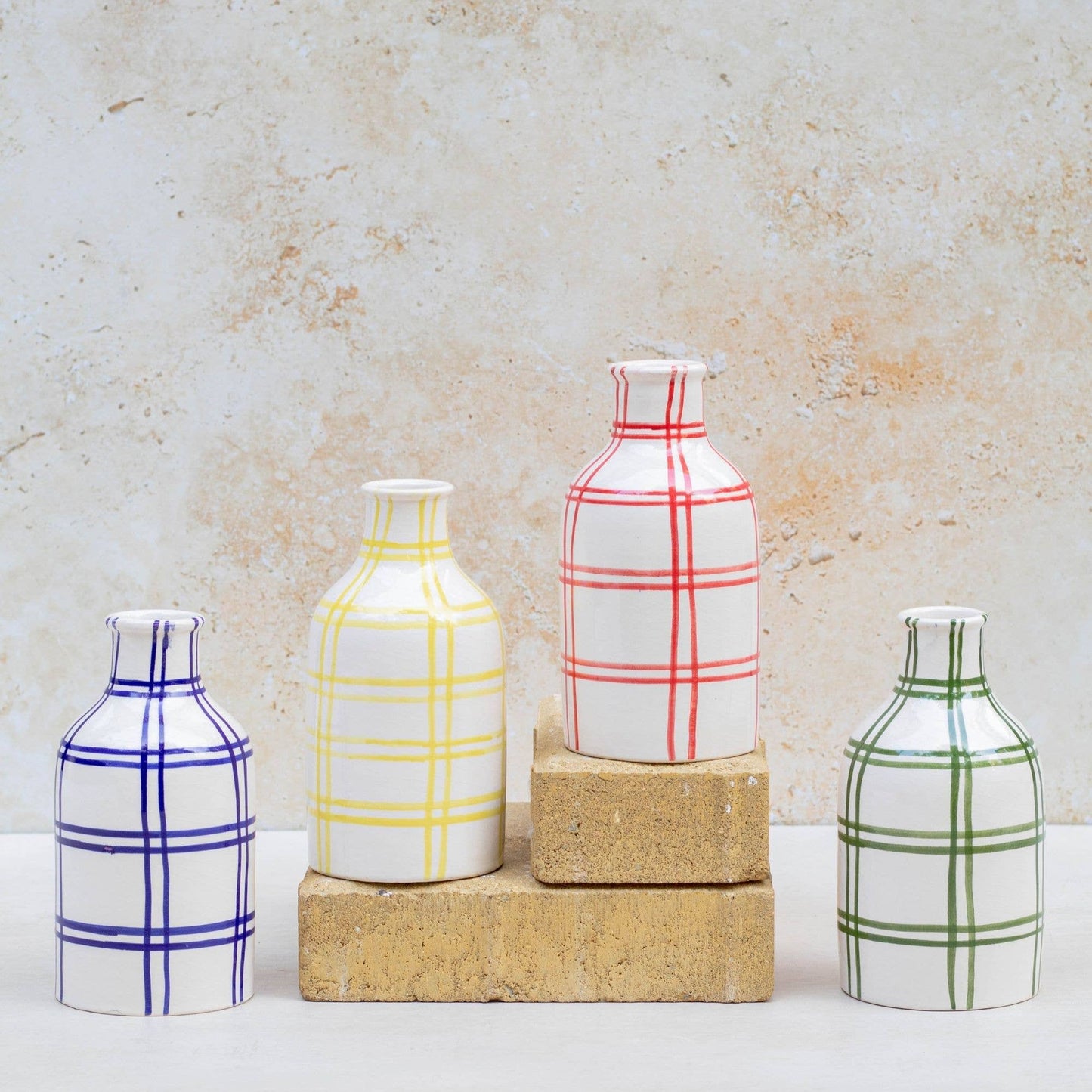 Moroccan Checkered Ceramic Vase: Green