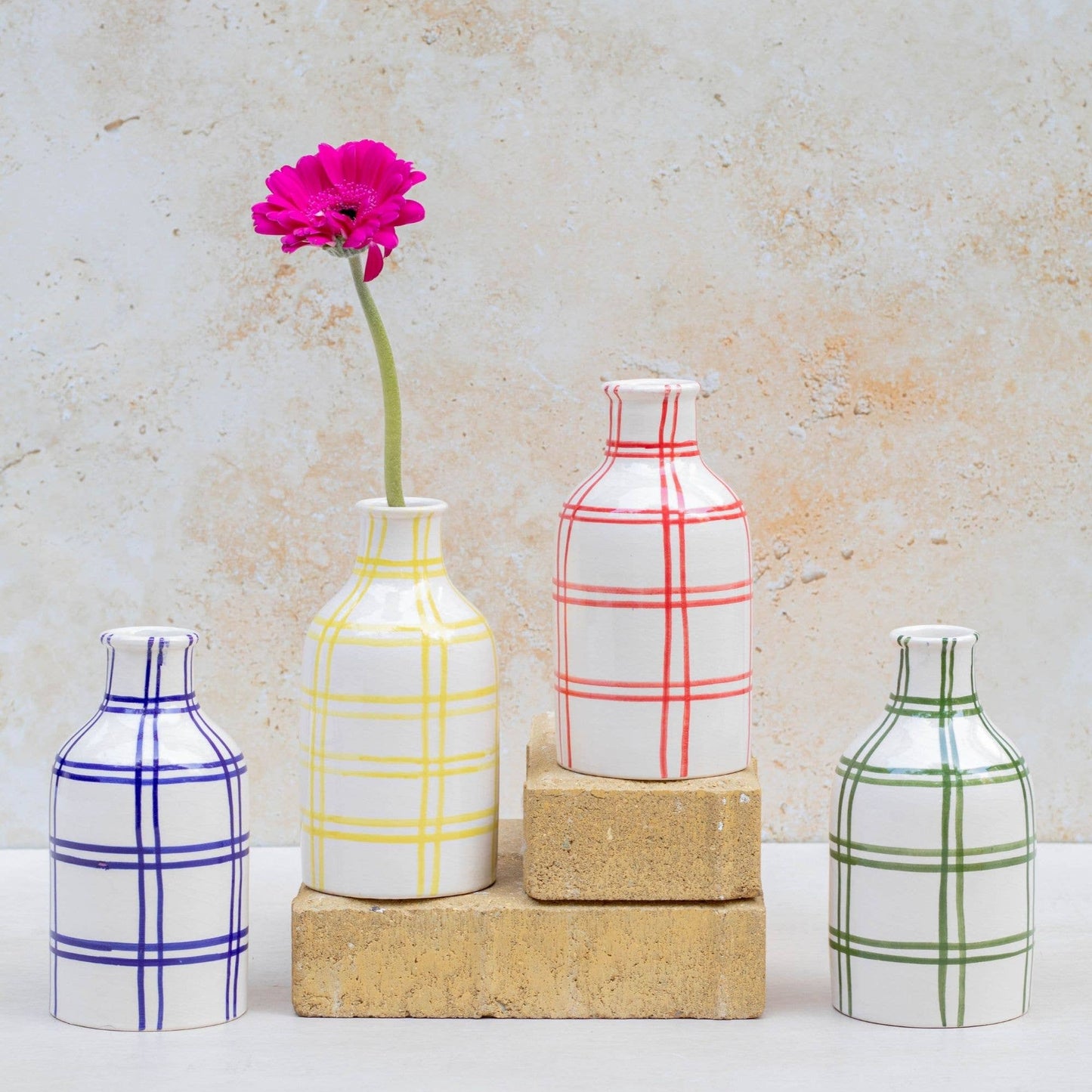 Moroccan Checkered Ceramic Vase: Yellow