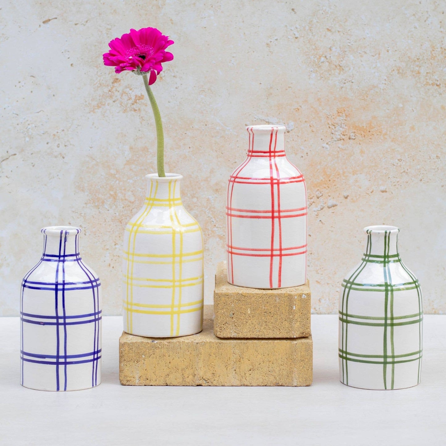 Moroccan Checkered Ceramic Vase: Blue