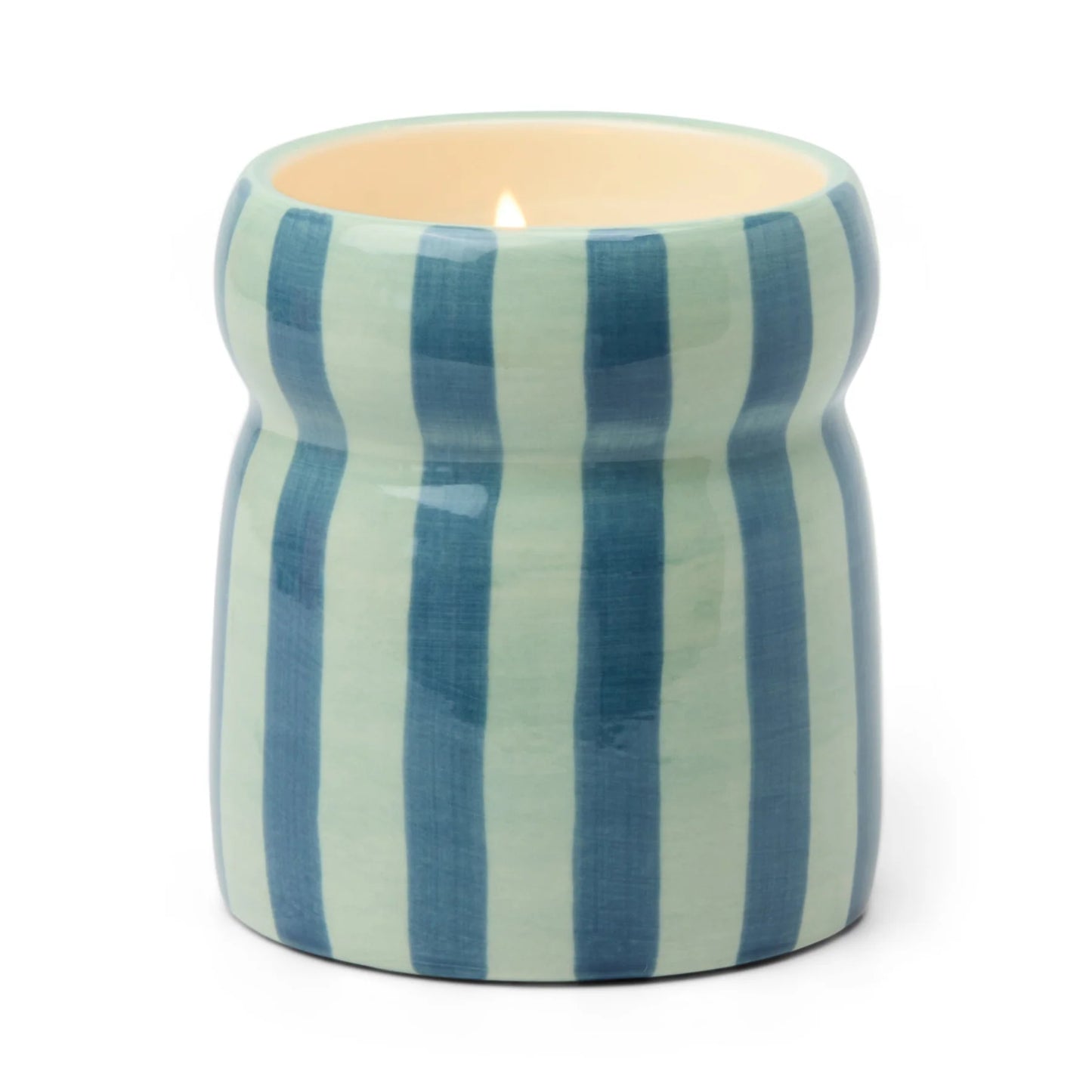 Warm Cider Blue/Navy Striped Ceramic Candle