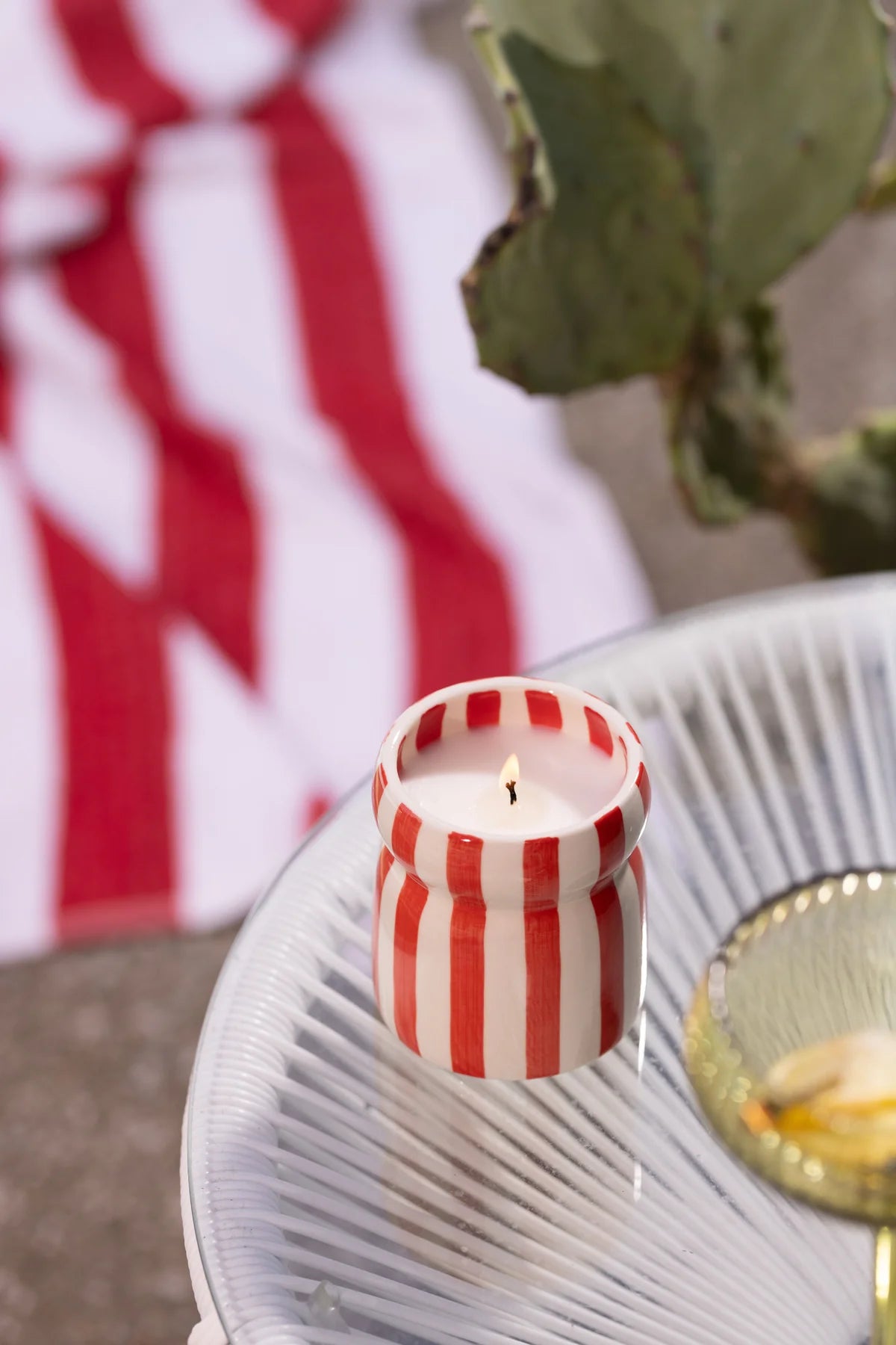 Hibiscus Bay Stripped Ceramic Candle