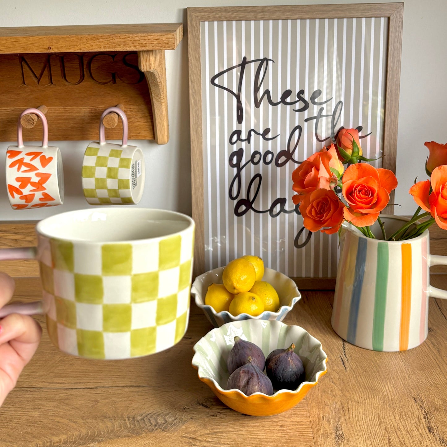 Caroline Gardner Green Check Ceramic Mug