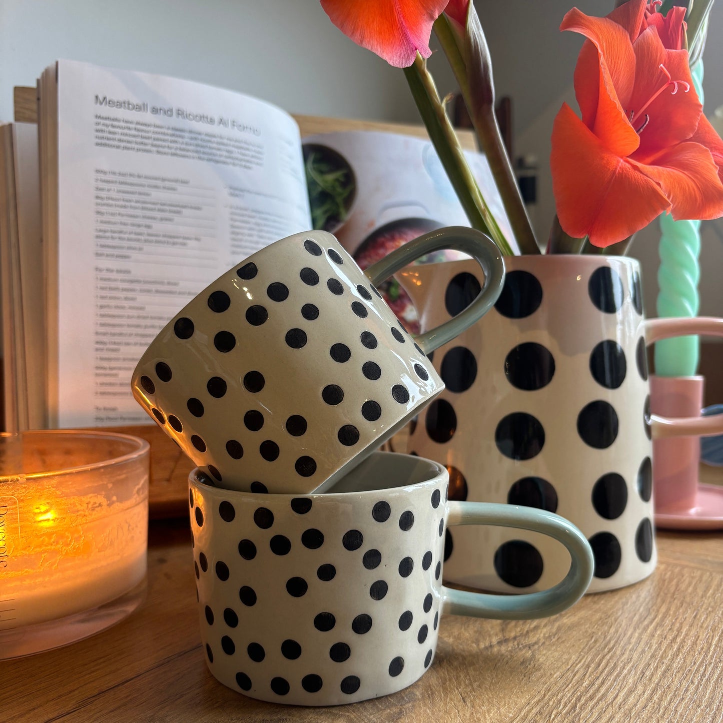 Caroline Gardner Polka Dot Hand Painted Stoneware Jug