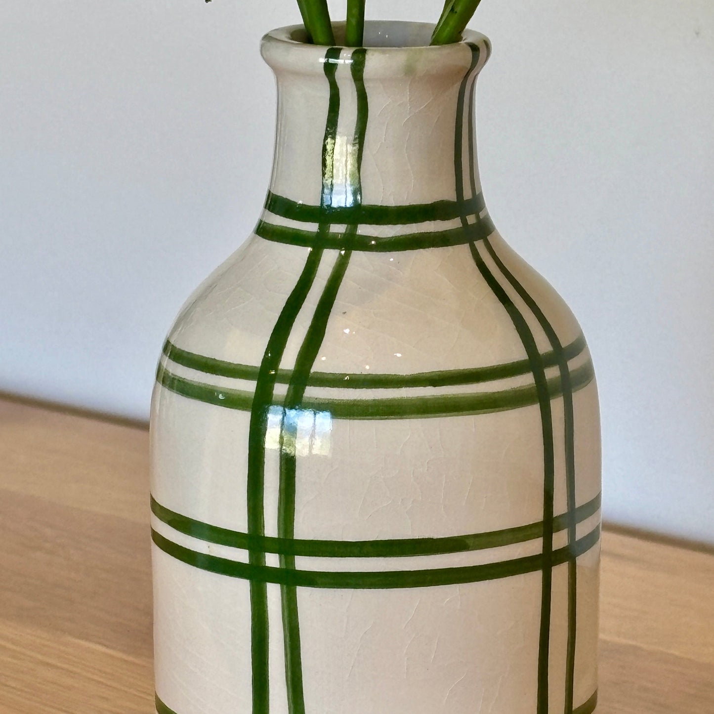 Moroccan Checkered Ceramic Vase: Green