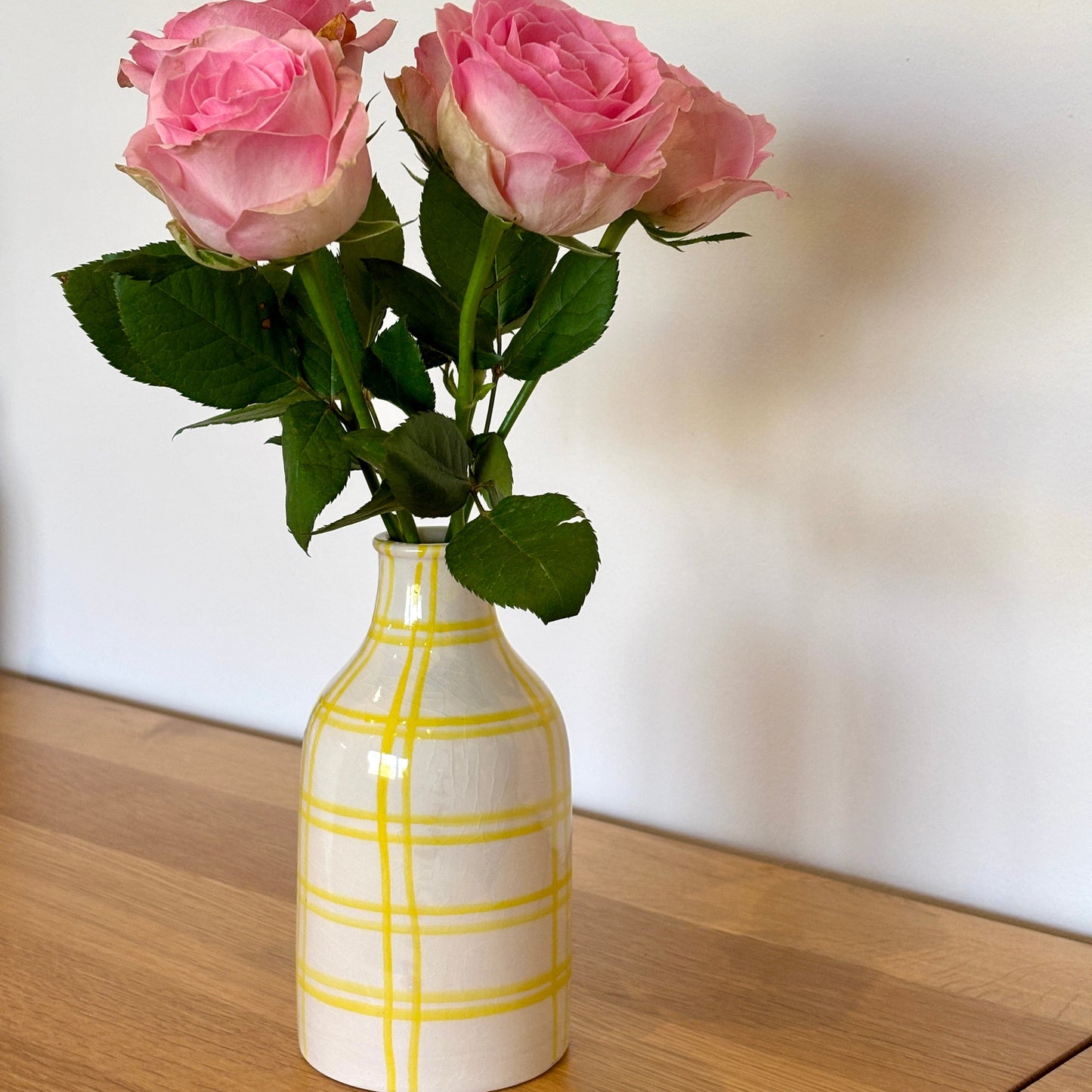 Moroccan Checkered Ceramic Vase: Yellow