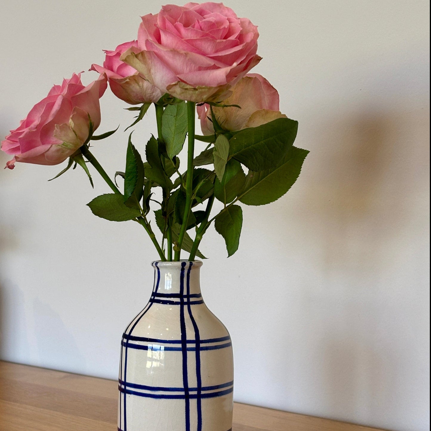 Moroccan Checkered Ceramic Vase: Blue