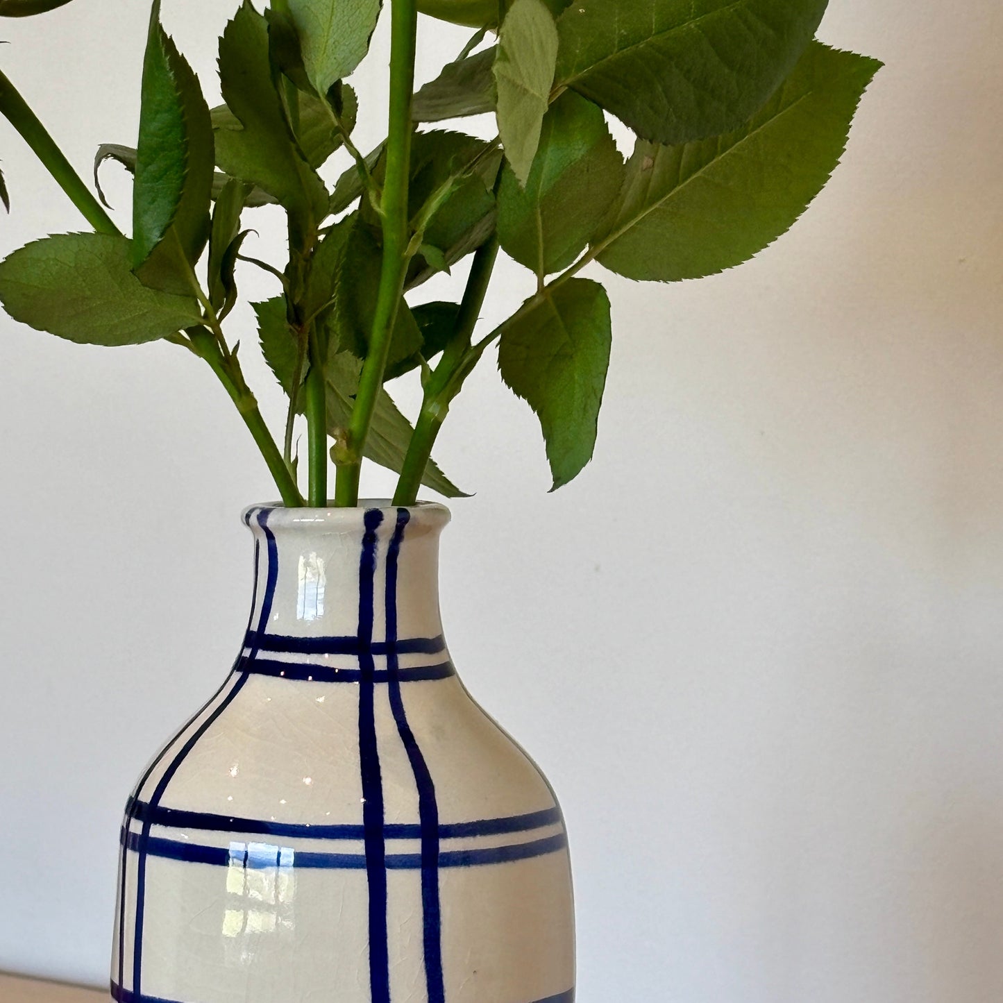Moroccan Checkered Ceramic Vase: Blue