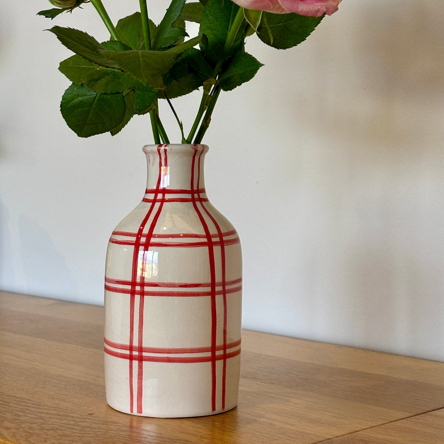 Moroccan Checkered Ceramic Vase: Red