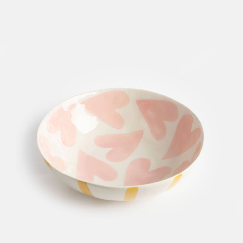 Caroline Gardner Pink Hearts/Mustard Round Bowl
