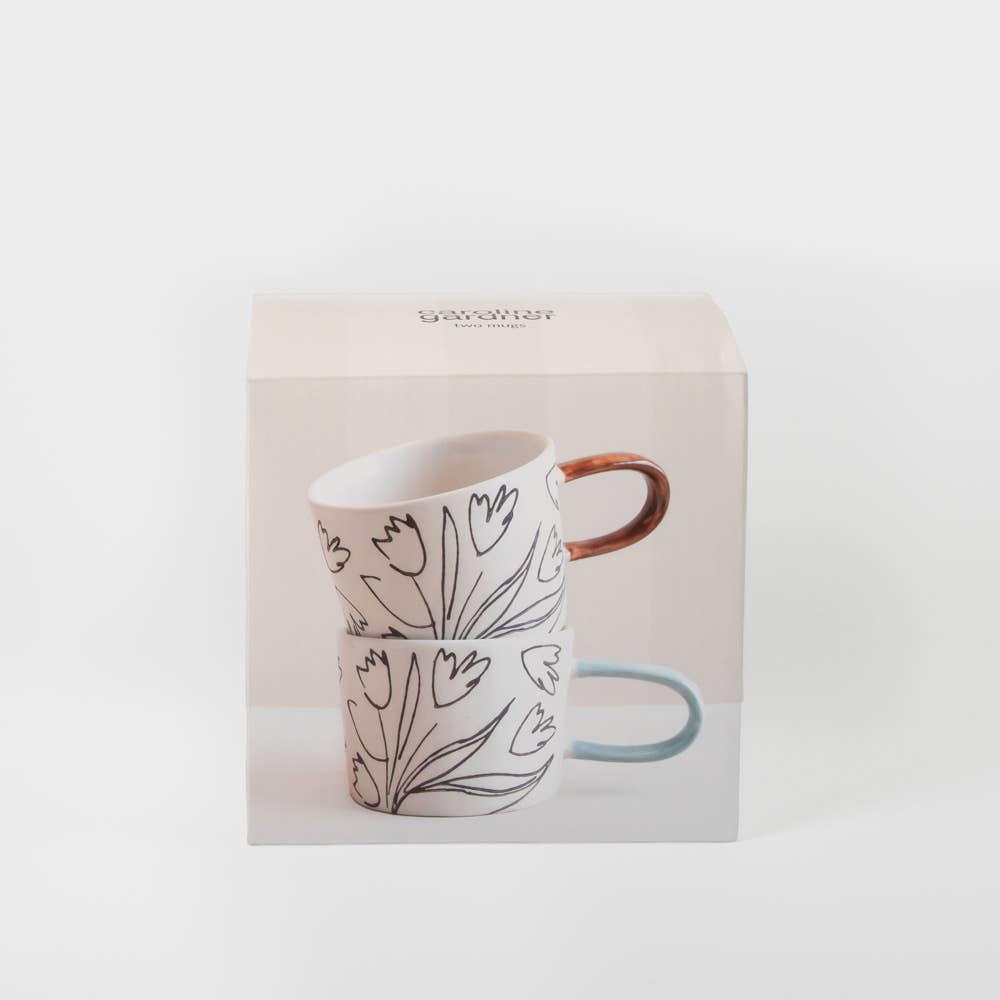 Outline Flowers Boxed Set of 2 Mugs
