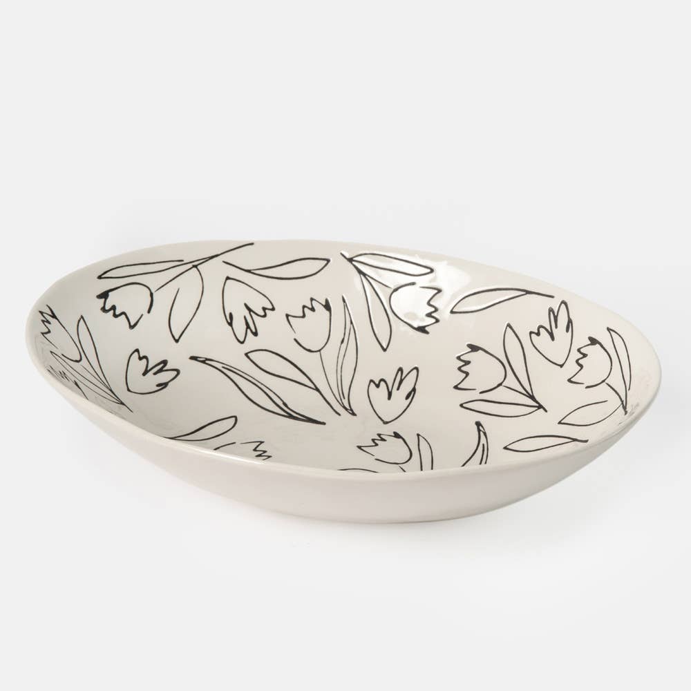 Outline Flowers Large Oval Dish