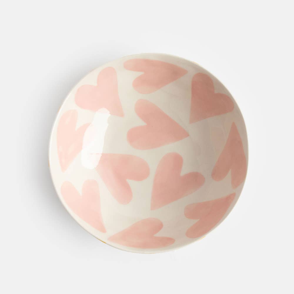 Caroline Gardner Pink Hearts/Mustard Round Bowl