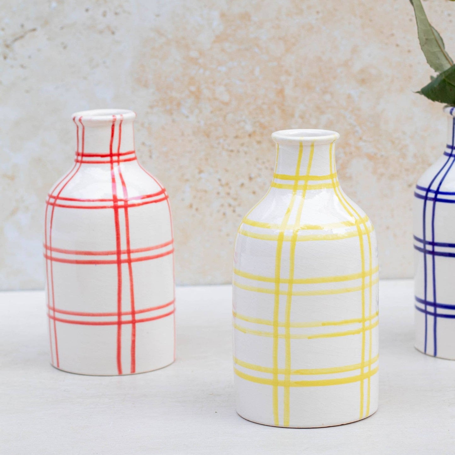 Moroccan Checkered Ceramic Vase: Red