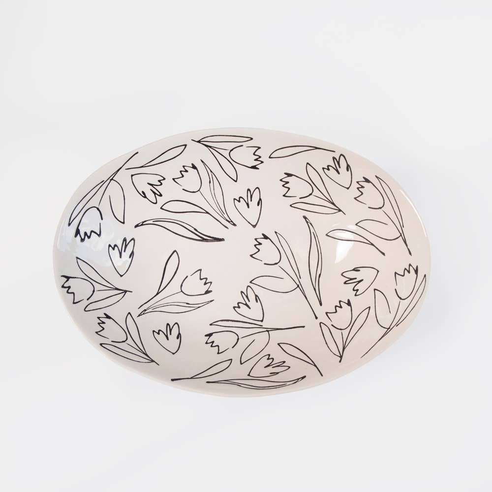 Outline Flowers Large Oval Dish