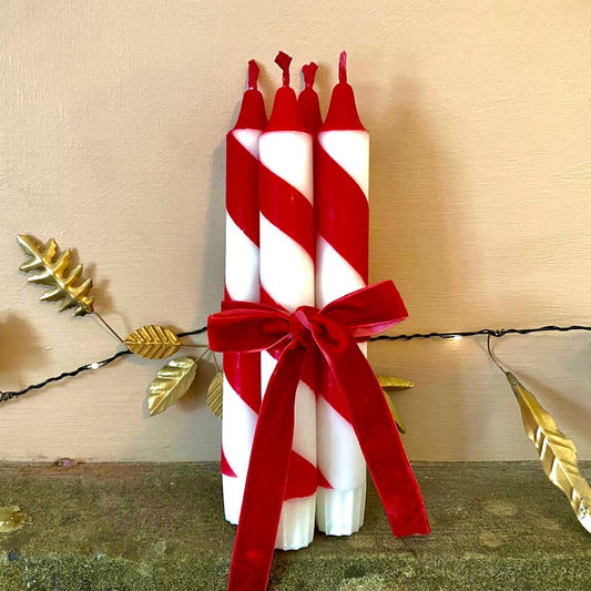 Hand Dipped Red & White Candy Cane Stripe Christmas Candles