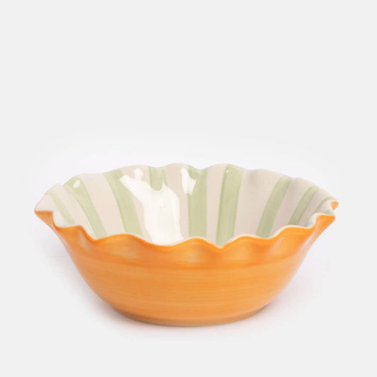 Caroline Gardner Orange & Pale Green Stripe Heart Frilly Bowl