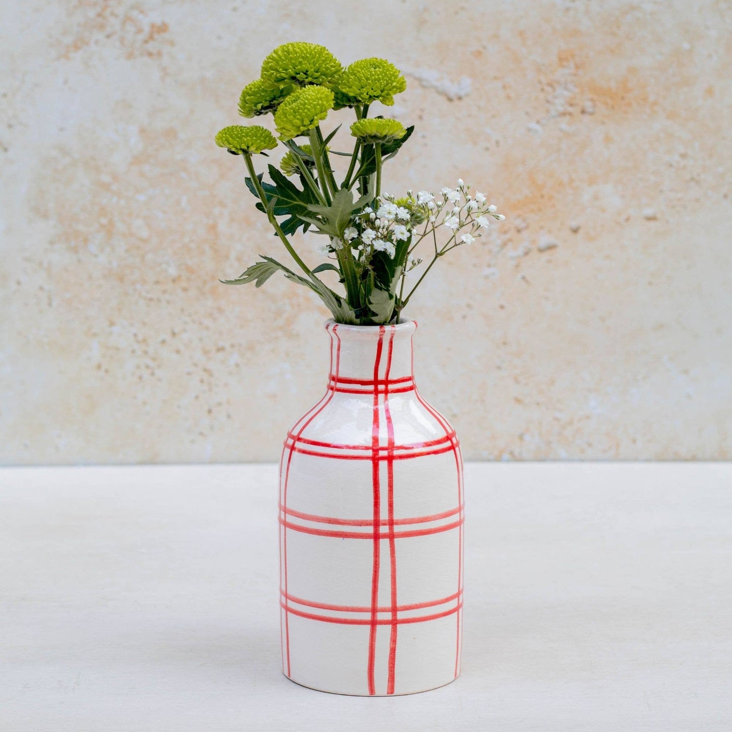 Moroccan Checkered Ceramic Vase: Red