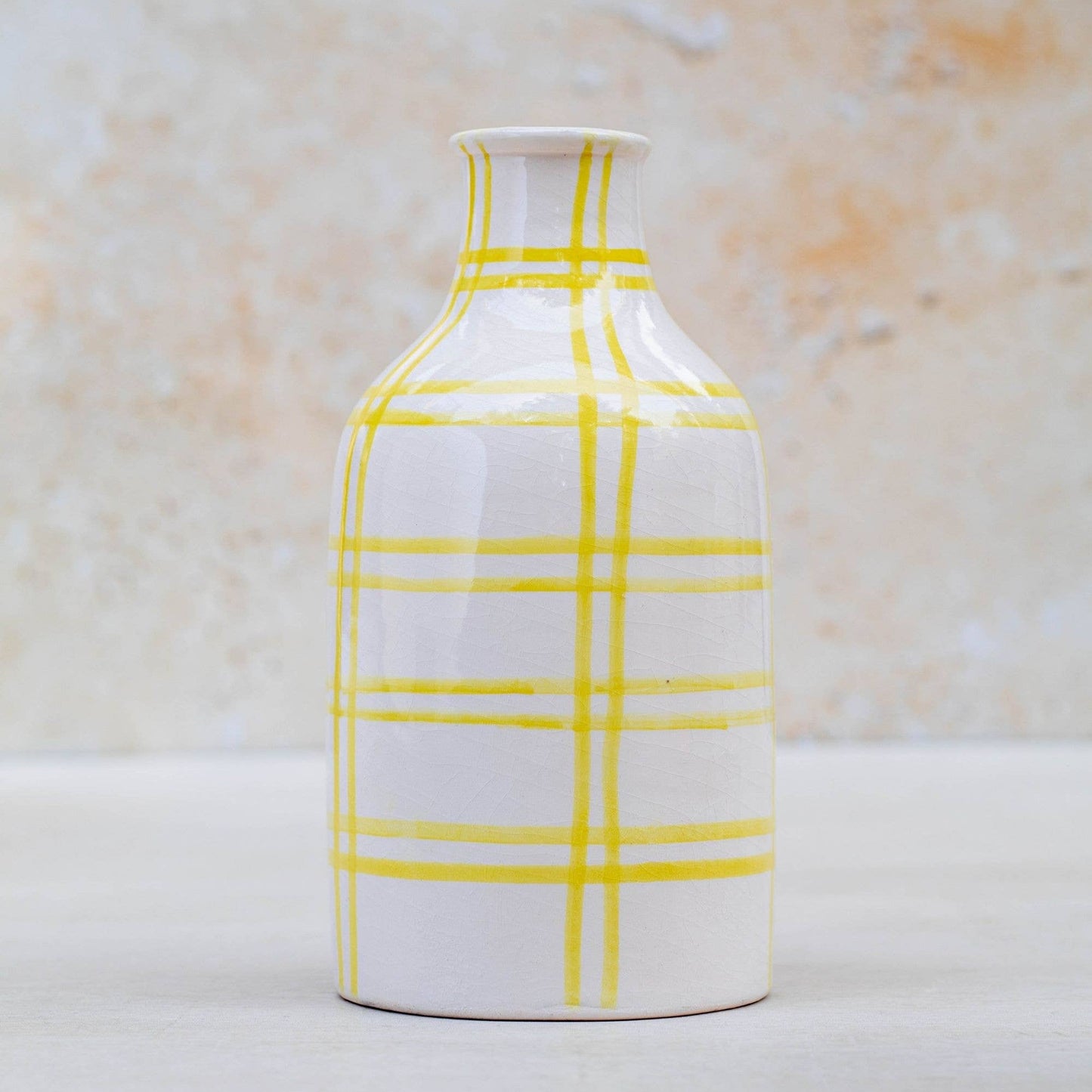 Moroccan Checkered Ceramic Vase: Yellow