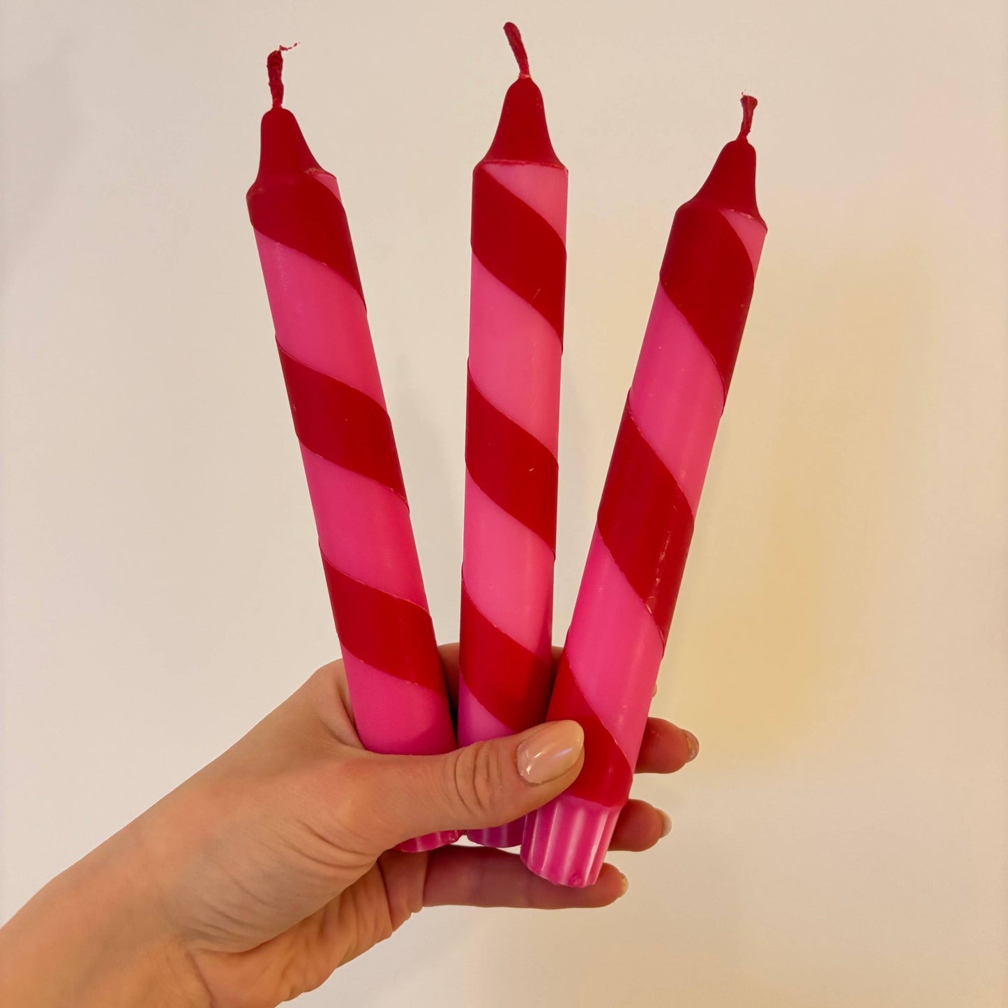 Hand Dipped Red & Pink Candy Cane Candles