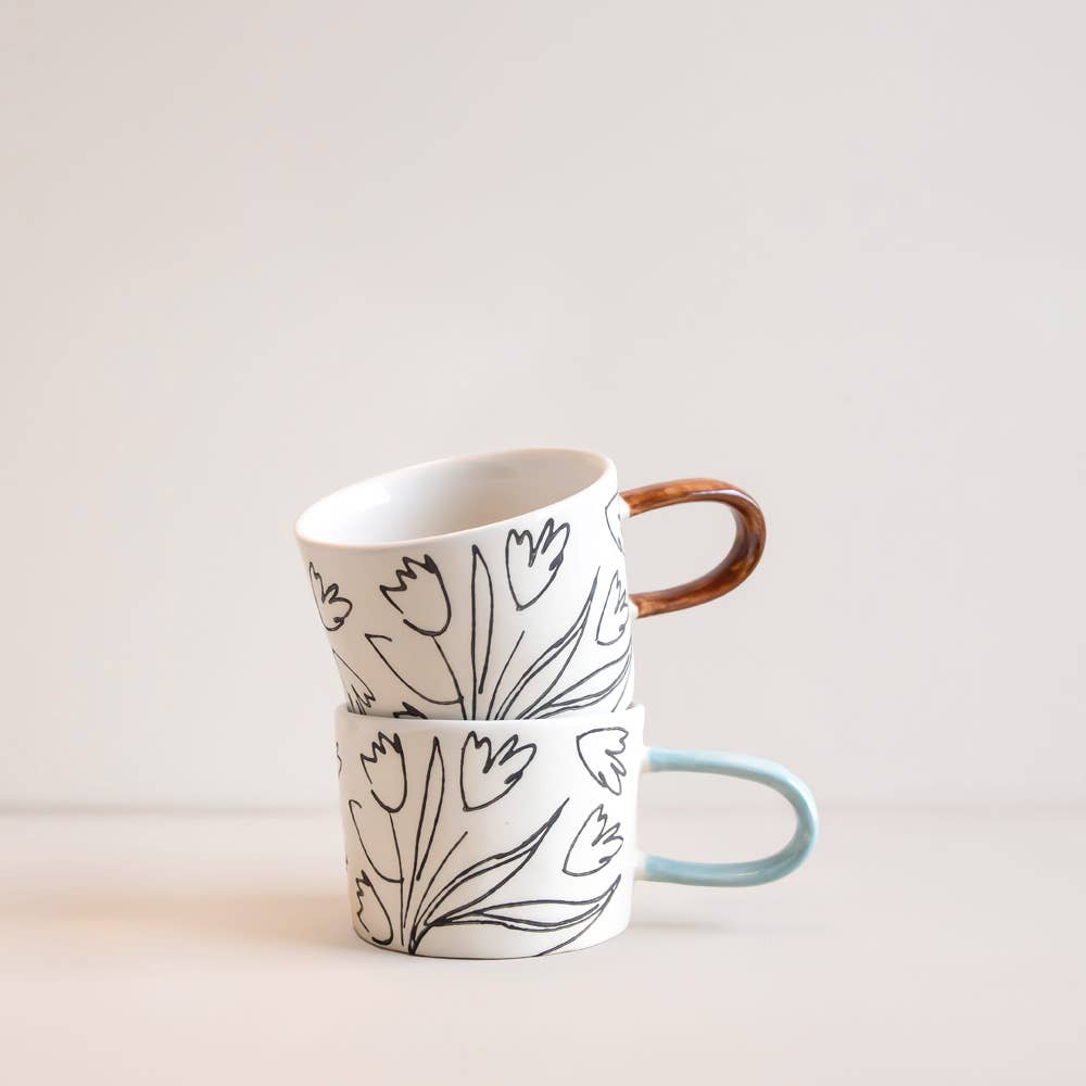 Outline Flowers Boxed Set of 2 Mugs